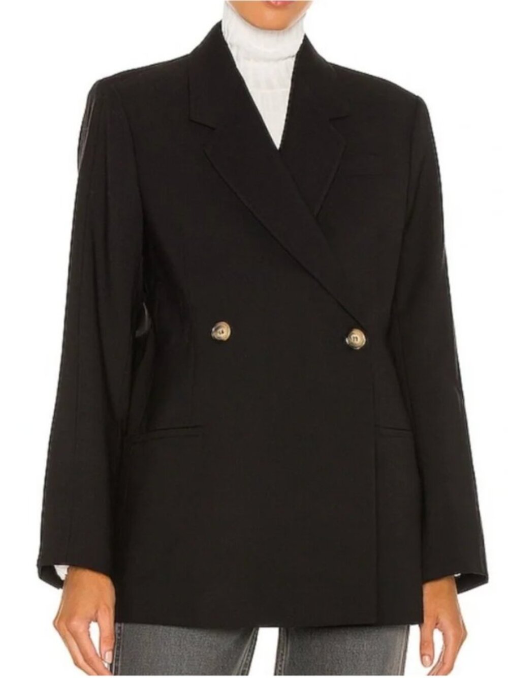 ANINE BING Kaia Black Double Breasted Wool Blend Tailored Blazer - Size XS